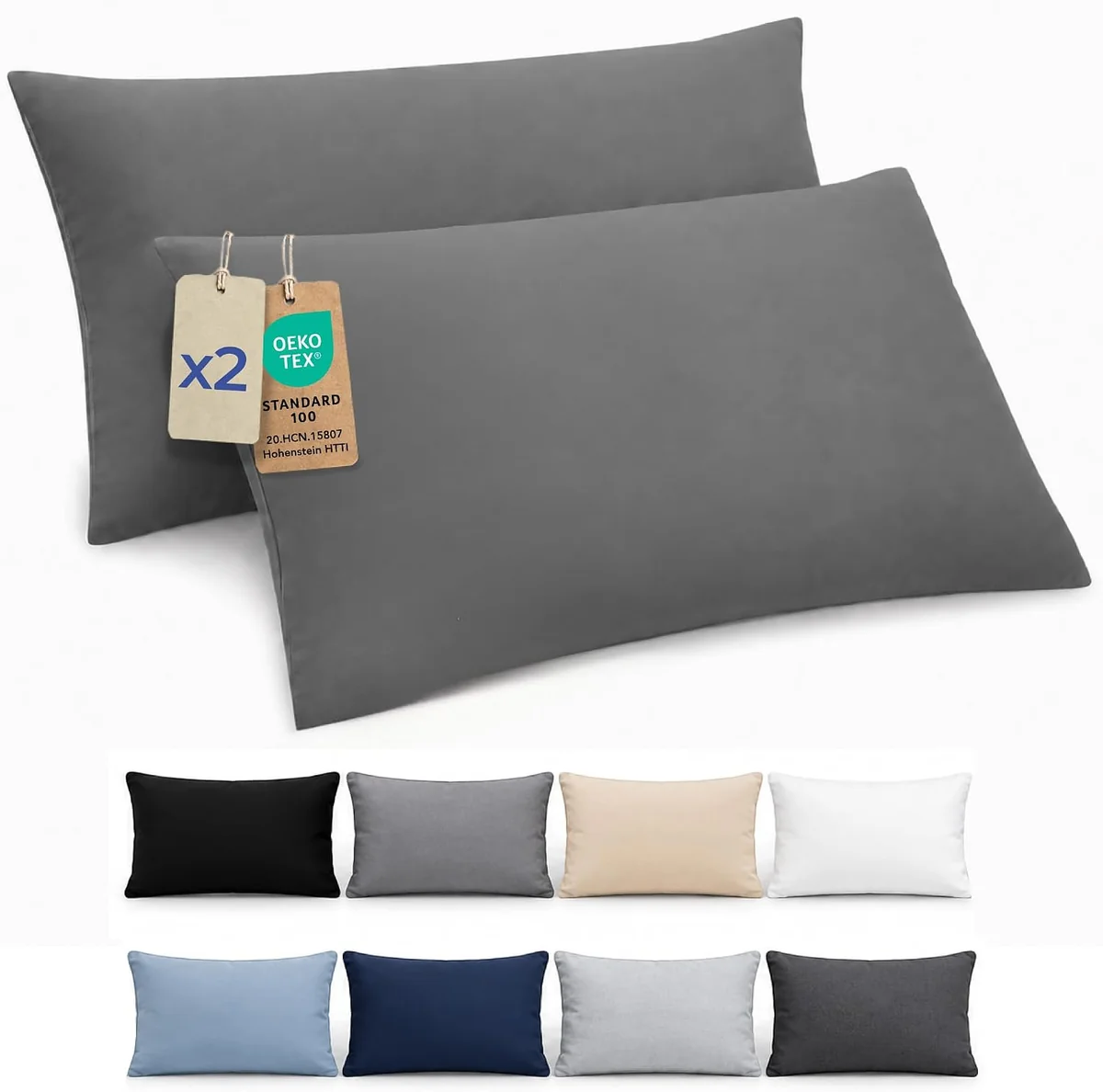 Poszewka na poduszkę 50x70 cm zestaw 2 sztuk mikrofibra zamek antracyt
