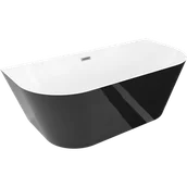 Wanny - Mexen Oval Slim wanna wolnostojąca przyścienna 170 x 80 cm, biała/czarna, przelew gun gray szczotkowany - 52661708075-66 - miniaturka - grafika 1