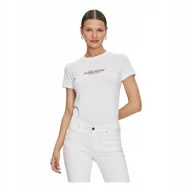 Koszulki i topy damskie - GUESS KOSZULKA DAMSKA T-SHIRT GJ SS CN SLIM AMERICAN BIAŁA r.M - miniaturka - grafika 1