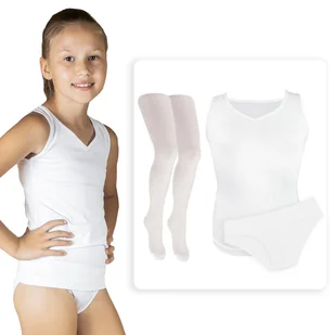 KOMPLET KOMUNIJNY DLA DZIEWCZYNKI BIELIZNA BIA��A PODKOSZULKA BIA��E MAJTKI DZIEWCZ��CE RAJSTOPY DO KOMUNII 128 - Rajstopy - miniaturka - grafika 1