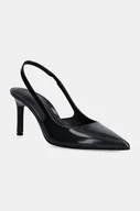 Czółenka - Calvin Klein szpilki skórzane HEEL SLINGBACK PUMP 70 SAFF LTH kolor czarny HW0HW02068 - miniaturka - grafika 1