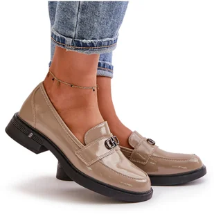 Lakierowane Mokasyny Damskie Ze Skóry Naturalnej Khaki Vinceza 58409 zielone - Mokasyny damskie - miniaturka - grafika 1