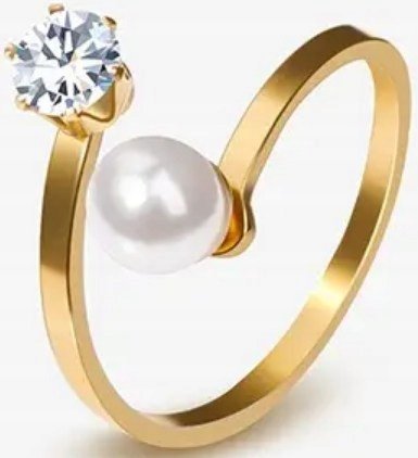 Złoty Pierścionek Spirala z Perłą i Cyrkonią Brylant Biała Stal Szlachetna