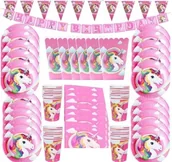 Urodziny dziecka - Zestaw Naczyń Jednorazowych JEDNOROŻEC urodziny 47szt - miniaturka - grafika 1