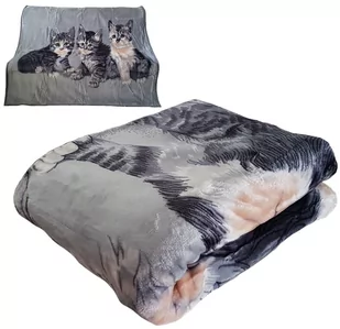 Koc Dekoracyjny, 160X210, Szary Z Kotami, Kw-62 - Koce - miniaturka - grafika 1