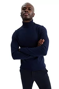 DeFacto Męski sweter z dzianiny z długim rękawem, okrągły dekolt, slim fit dla mężczyzn, topy (granatowy, S), grantowy, S - Koszulki męskie - miniaturka - grafika 1