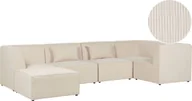 Narożniki - BELIANI Sofa narożnik 5 osobowy lewostronny beżowa sztruksowa z otomaną 5-osobowa nowoczesna kanapa modułowa z poduszką - miniaturka - grafika 1