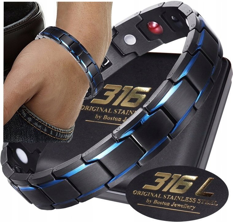 Czarna Zdrowotna Bransoleta Męska Magnetyczna Moc