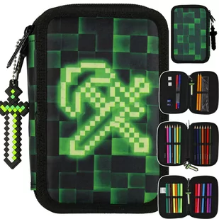 Starpak Piórnik Trzykomorowy z Wyposażeniem Pixel Green 533142 - Piórniki - miniaturka - grafika 1