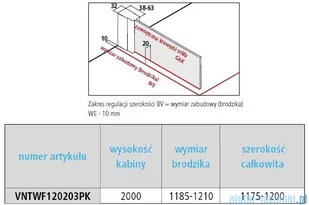 Vitalle NOLA ścianka Walk-In 120x200 cm czarna VNTWF120203PK - Kabiny prysznicowe - miniaturka - grafika 2