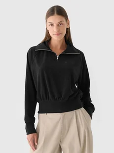 Bluza dresowa z weluru nierozpinana bez kaptura damska 4F 4FRAW24TSWSF2054-20S Czarny - Bluzy damskie - miniaturka - grafika 1