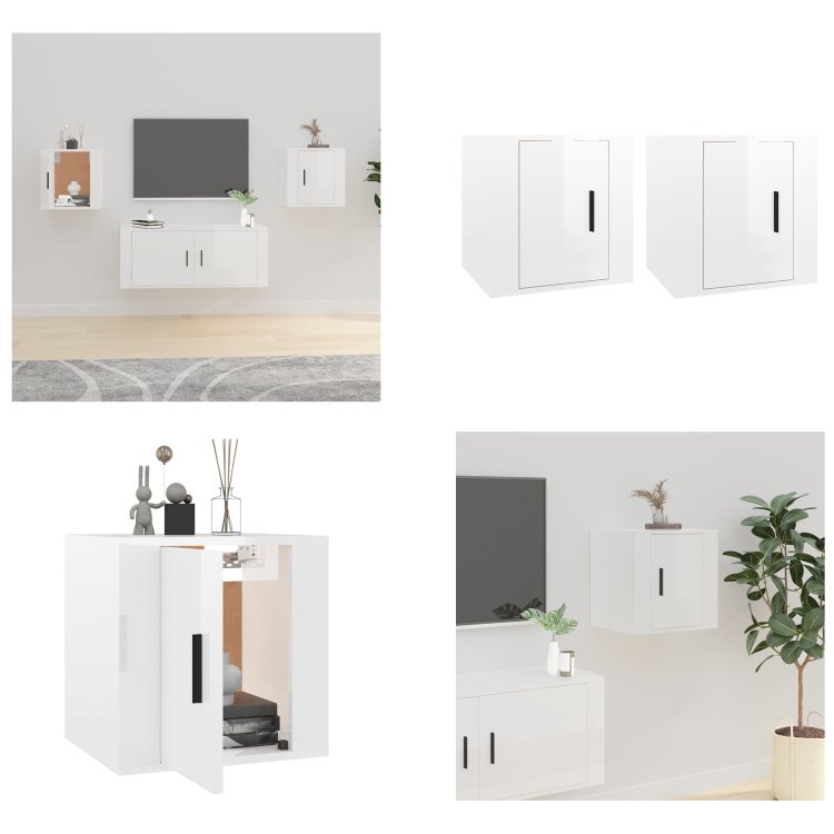 vidaXL Szafki ścienne pod TV 2 szt. Biały wysoki połysk 40x34,5x40 cm - Szafka wisząca TV - Szafki wiszące TV - Szafka TV - Konsola TV