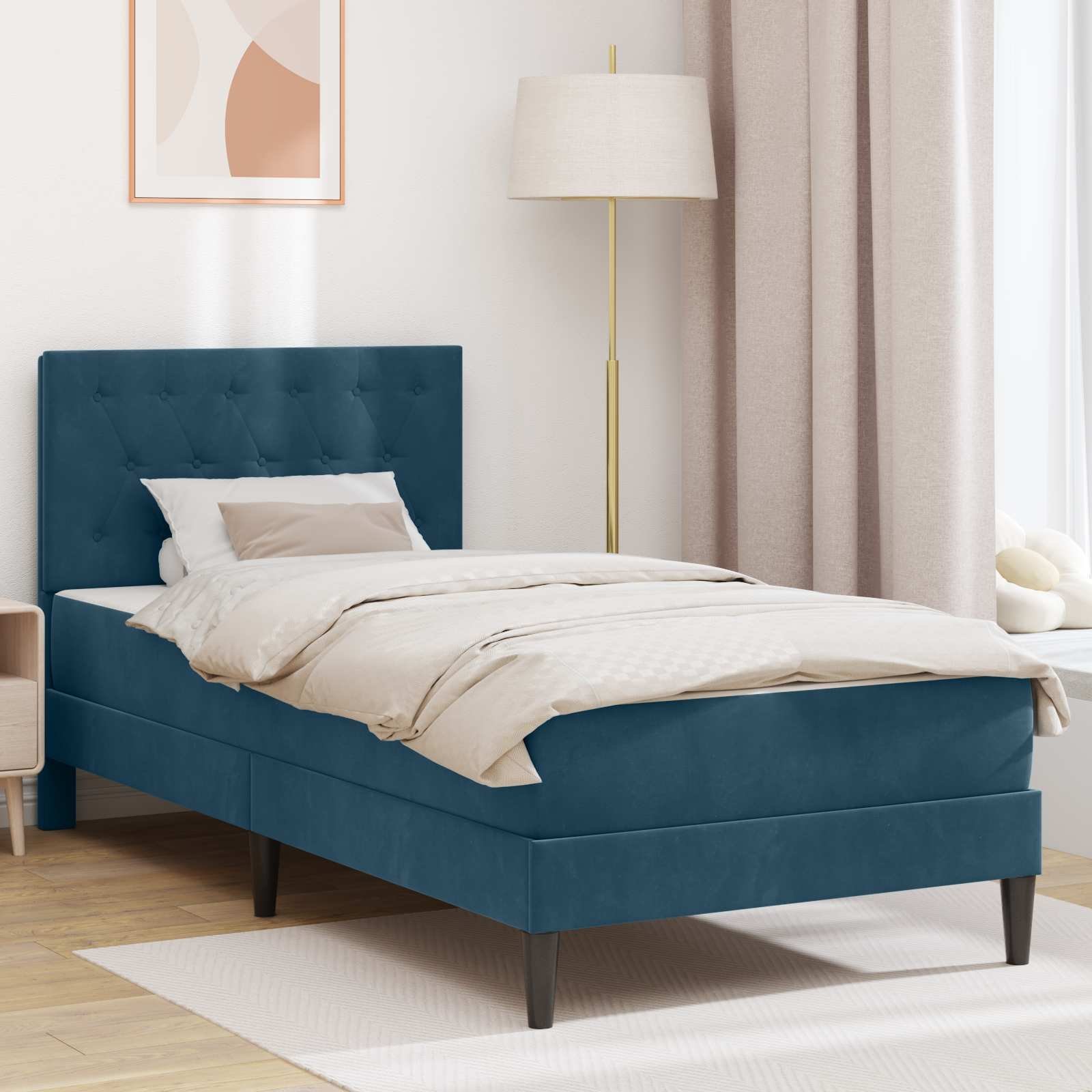 vidaXL vidaXL Rama łóżka z materacem Niebieski 90 x 190 cm Aksamit