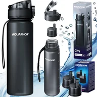 Butelki filtrujące - Zestaw bidon Butelka filtrująca AQUAPHOR CITY 0,5L czarna + 2 filtry wkłady - miniaturka - grafika 1
