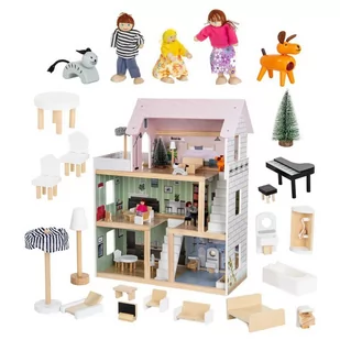 DOMEK DLA LALEK DREWNIANY LED  62x27x77CM + 3 LALKI + 2 ZWIERZĄTKA - Domki dla lalek - miniaturka - grafika 8