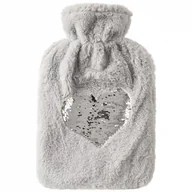 Termofory - Termofor gumowy w pluszowym pokrowcu szary serce 1,6 l 33x21 cm kod: O-830639 + Sprawdź na SuperWnetrze.pl - miniaturka - grafika 1