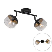 Lampy sufitowe - QAZQA Designerski spot czarny ze złotem i dymionym szkłem - Kyan - miniaturka - grafika 1