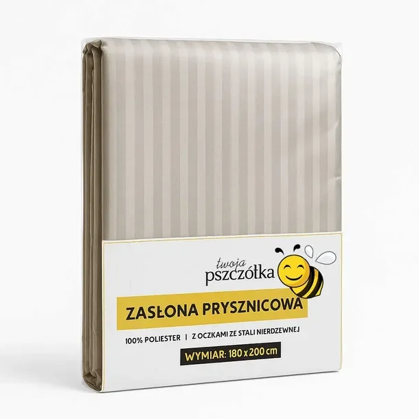 Zasłona prysznicowa PASSO - Tekstylna 180x200cm - kolor beżowy
