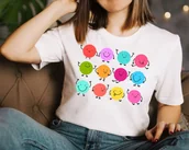 Koszulki i topy damskie - Koszulka damska w kropki kolorowe - miniaturka - grafika 1