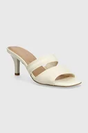 Klapki i japonki damskie - Tommy Hilfiger klapki SPORTY LEATHER MULE damskie kolor beżowy na słupku FW0FW07640 - miniaturka - grafika 1