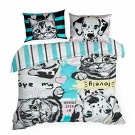 Pościel dla dzieci - Design 91 Pościel bawełniana 160x200 Kids 15 Pies i Kot turkusowa czarna różowa młodzieżowa - miniaturka - grafika 1