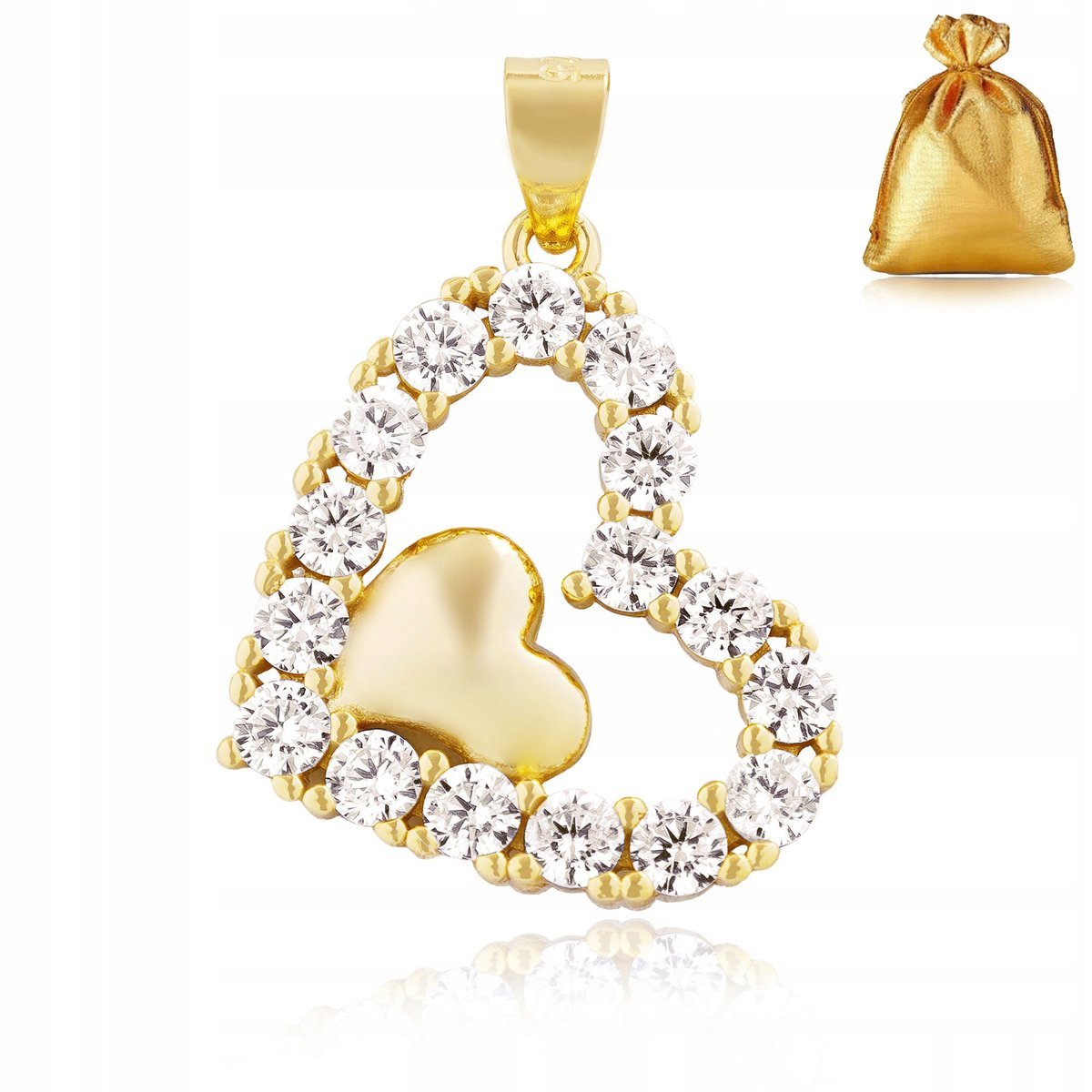 PIĘKNA ZŁOTA ZAWIESZKA 585 NA ŁAŃCUSZEK WISIOREK SREBRO SERCE / NA URODZINY