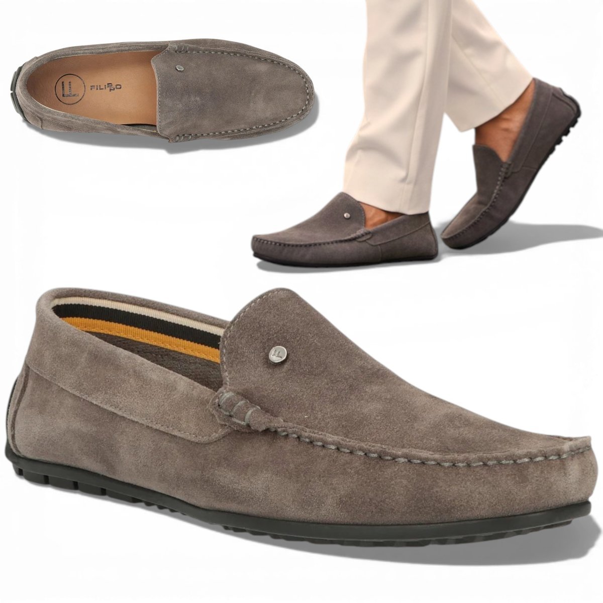 Mokasyny Męskie SKÓRZANE Zamszowe Eleganckie Filippo Wygodne Wsuwane 45