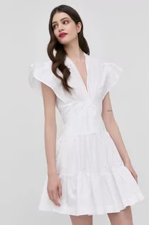 Sukienki - Pinko sukienka bawełniana kolor biały mini rozkloszowana - grafika 1