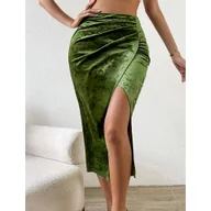 Spódnice - Zamszowa spódnica midi z rozcięciem - Zielony - miniaturka - grafika 1