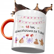 Kubki - Kubek Pomarańczowy na Urodziny 18 18ste 18-ste z Nadrukiem ze Zdjęciem + Opakowanie na prezent (wzór 03) - miniaturka - grafika 1