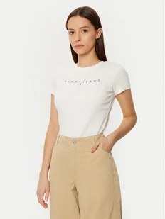 Tommy Jeans T-Shirt Linear DW0DW18398 Biały Slim Fit - Koszulki i topy damskie - miniaturka - grafika 1