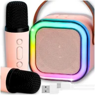 Instrumenty muzyczne dla dzieci - ZESTAW KARAOKE BEZPRZEWODOWY PRZENOŚNY 2x MIKROFON + GŁOŚNIK BLUETOOTH RGB - miniaturka - grafika 1