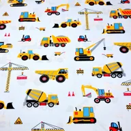 Pasmanteria - Tkanina bawełniana Roboty budowlane żółte na białym tle - miniaturka - grafika 1