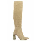 Kozaki damskie - Beżowe kozaki zamszowe na słupku CARINII - Carinii - miniaturka - grafika 1