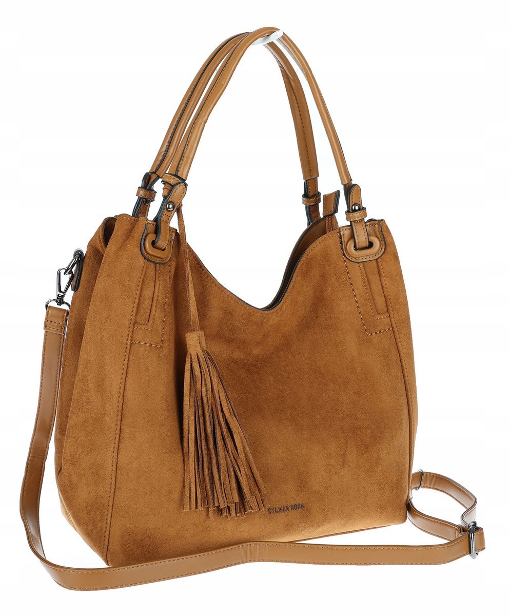 Torebka damska shopper worek zamsz A4 elegancka lekka torba S3999 Brązowa