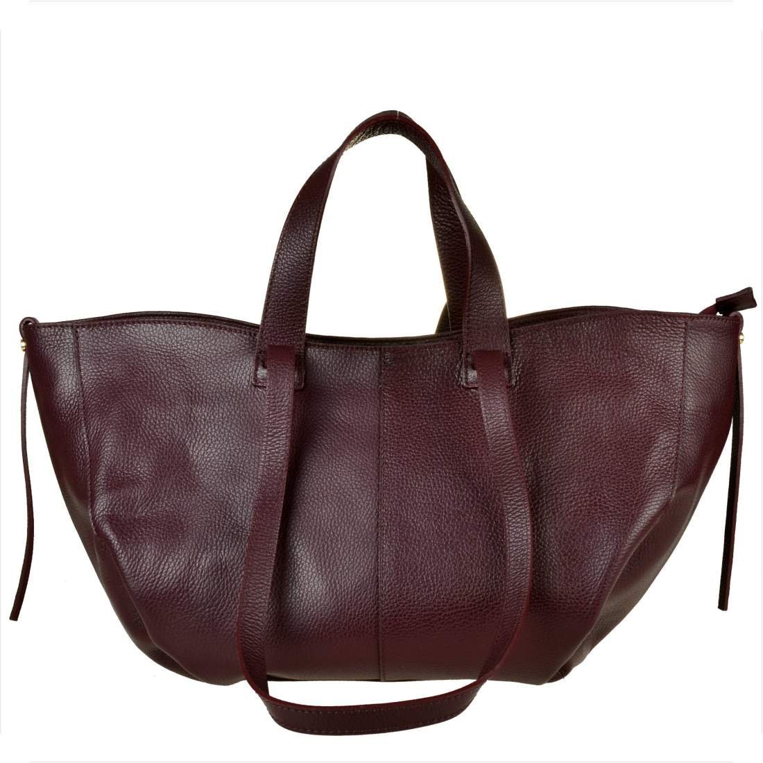 Borse in Pelle Torba skórzana shopper bag bordowa na ramię i do ręki