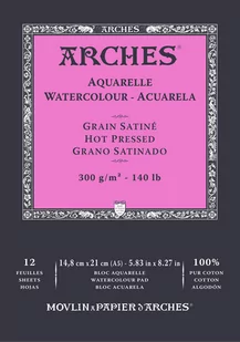 Blok do akwareli Arches Aquarelle A5 300g Hot pressed 12 kartek Naturalny biały - Podobrazia, bloki, papiery - miniaturka - grafika 1