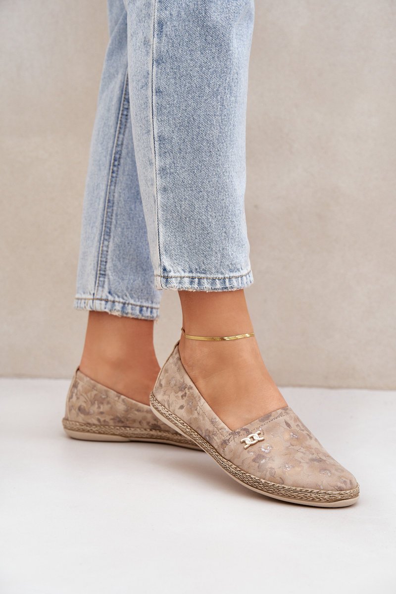 Eleganckie Zamszowe Espadryle W Kwiaty Damskie Zazoo 10177 Beżowe-38