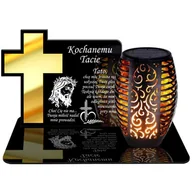 Lampiony i znicze - ZNICZ SOLARNY LED WIECZNY PODSTAWKA NA CMENTARZ GRÓB Krzyż EFEKT PŁOMIENIA DLA TATY - miniaturka - grafika 1