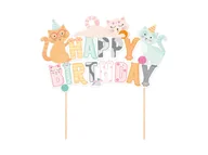 Ciasta i półprodukty do ciast - Topper Happy Birthday Kotki - 14,5 cm - 1 szt. - miniaturka - grafika 1