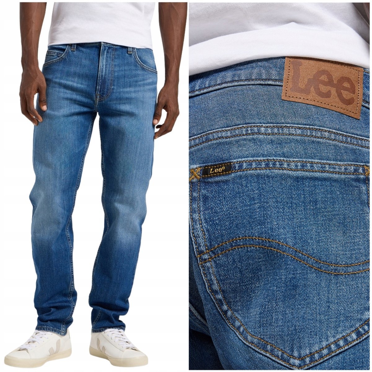 Lee RIDER slim Newman lekko dopasowane ciemne spodnie jeansowe W33 L32