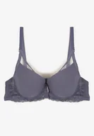 Biustonosze - Granatowo-Szary Biustonosz Ozdobiony Transparentnymi Wstawkami i Koronką Nelrith - Born2be - miniaturka - grafika 1