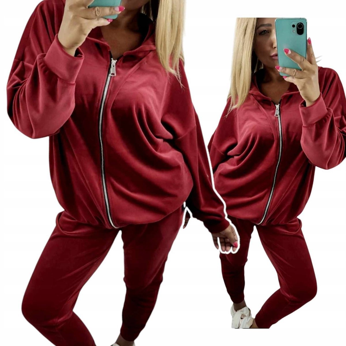 Rozpinany Dres Damski Welur 58 60 9xl 10xl bordo wygodny otulający SUPERBIG