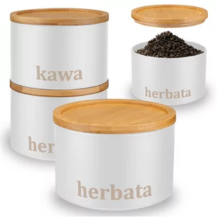 Pojemnik metalowy ROLAND HERBATA z pokrywą bambusową biały - Pojemniki kuchenne - miniaturka - grafika 1