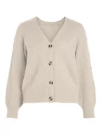 Swetry damskie - Vila Vituli L/S Rev Knit kardigan/Su/Pb kardigan, beżowy, L - miniaturka - grafika 1