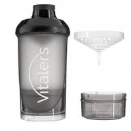Shakery i bidony sportowe - Vitaler's Czarny Shaker do Białka z Sitkiem Dokręcane Dno 500 ml + 150 ml - miniaturka - grafika 1