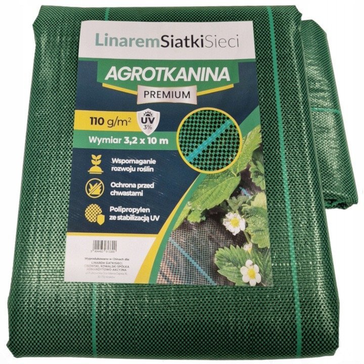 AGROTKANINA 110G 3,2x10m PREMIUM UV 3% AGROWŁÓKNINA ZIELONA MATA + KOŁKI