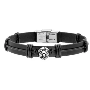 Męska bransoletka skórzana z koralikiem lwa ze stali szlachetnej - Manoki - Bransolety męskie - miniaturka - grafika 1