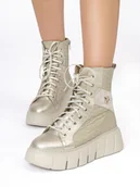 Botki damskie - Maciejka Botki Damskie Na Platformie Złote-39 - miniaturka - grafika 1