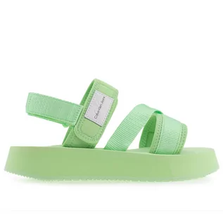 Sandały damskie - Sandały Calvin Klein Prefresato Sandal Badge YW0YW00967-0H9 - zielone - grafika 1